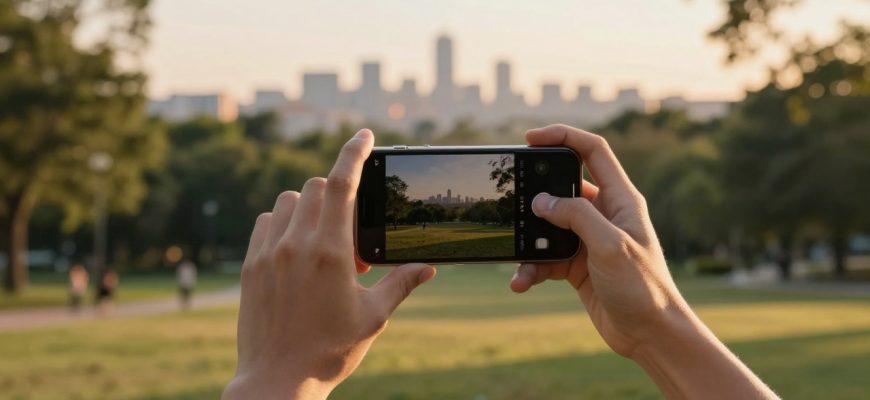 person photographing landscape with smartphone