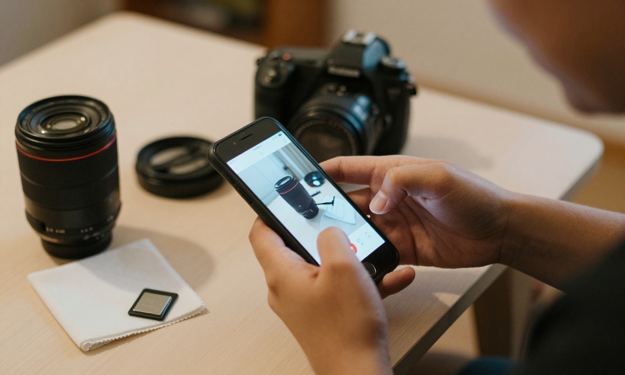 amateur photographer reviewing smartphone photos