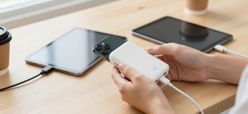 Person using power bank to charge multiple devices