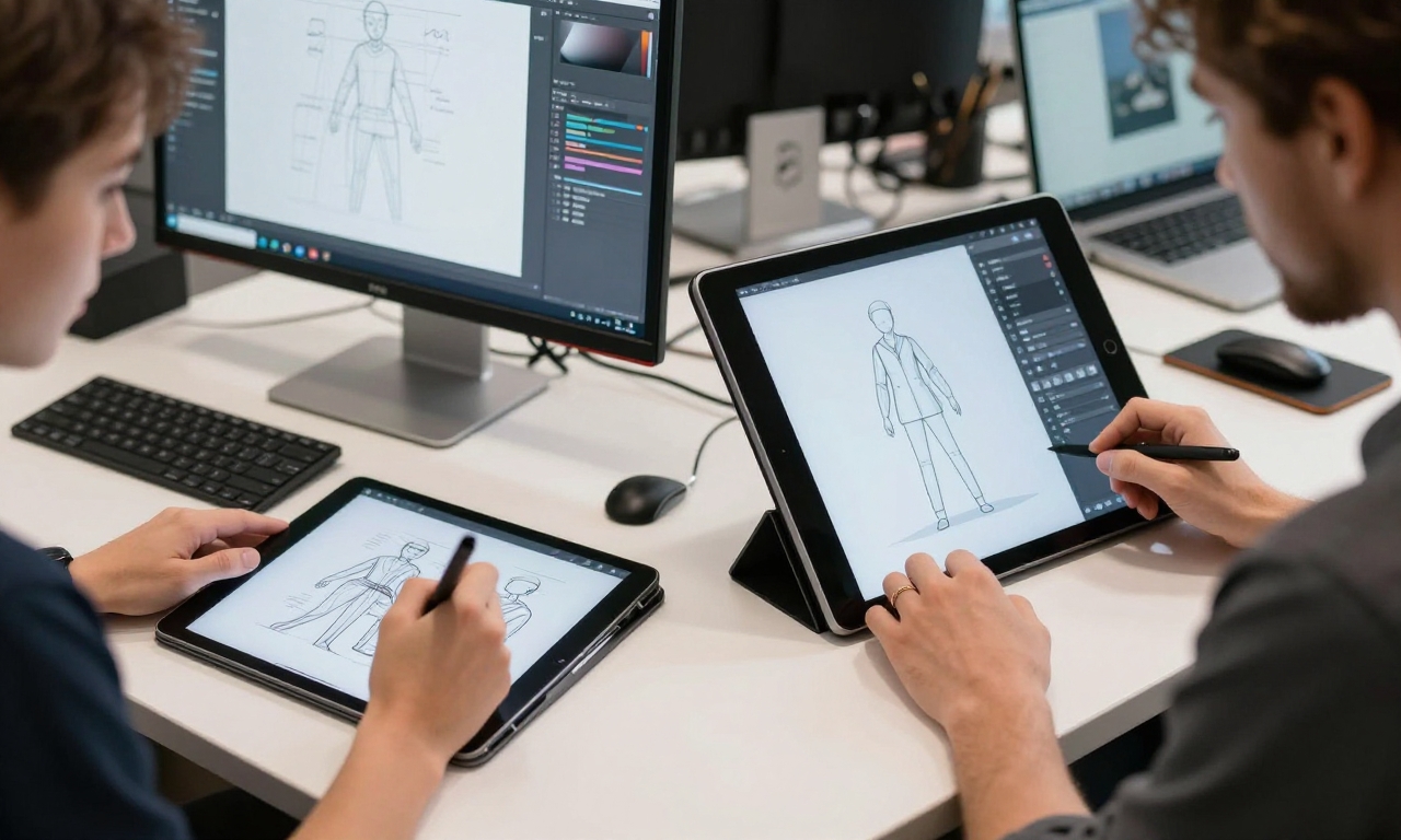 Creative professionals using tablets for different artistic tasks