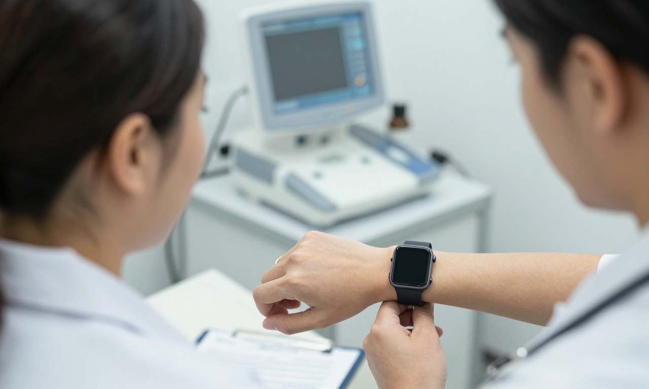 person discussing smartwatch data with healthcare professional