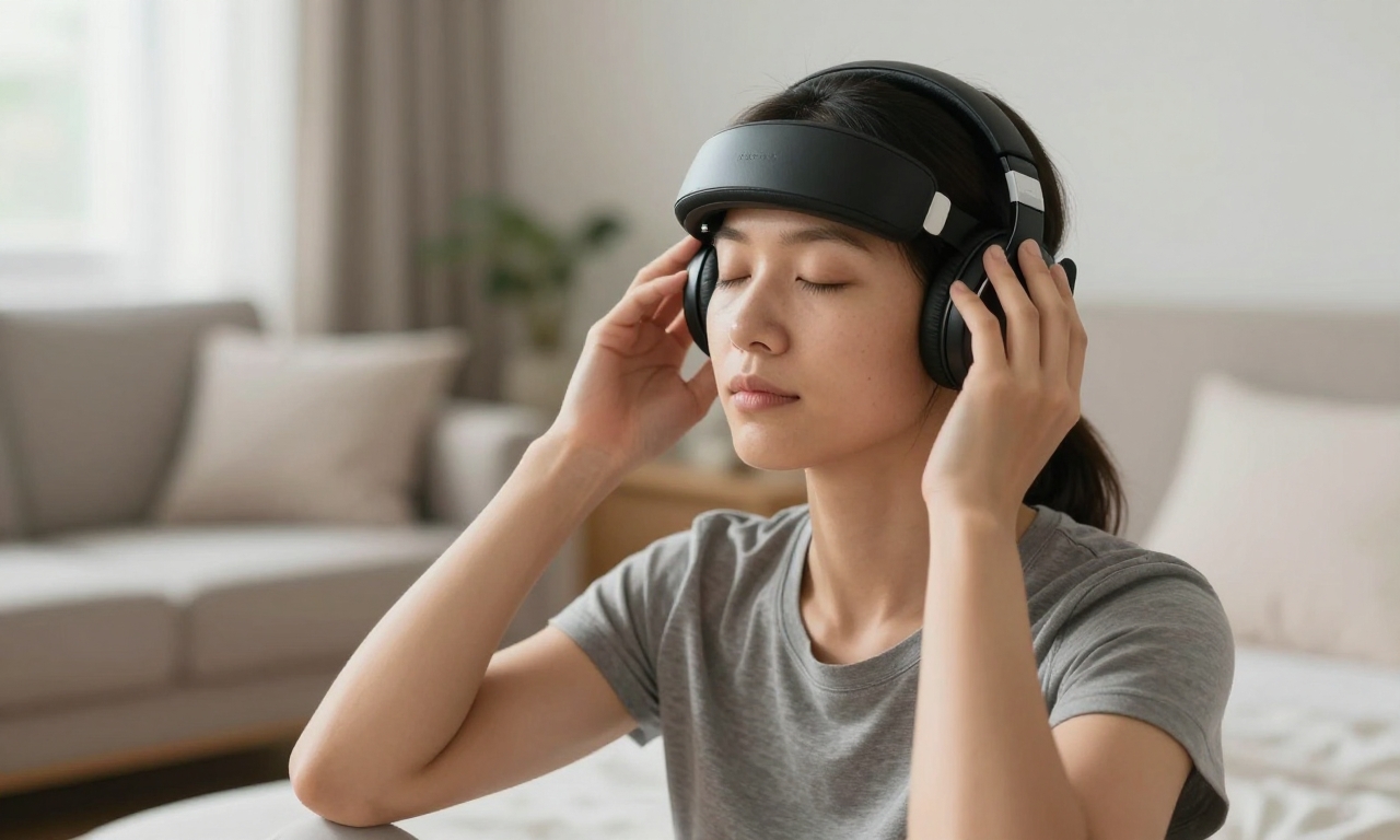 Person incorporating neurofeedback headphones into daily wellness routine