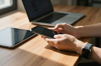 Person surrounded by tech devices in home office