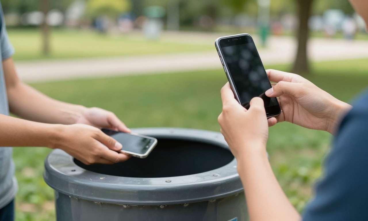 traveler using refurbished phone and recycling electronics