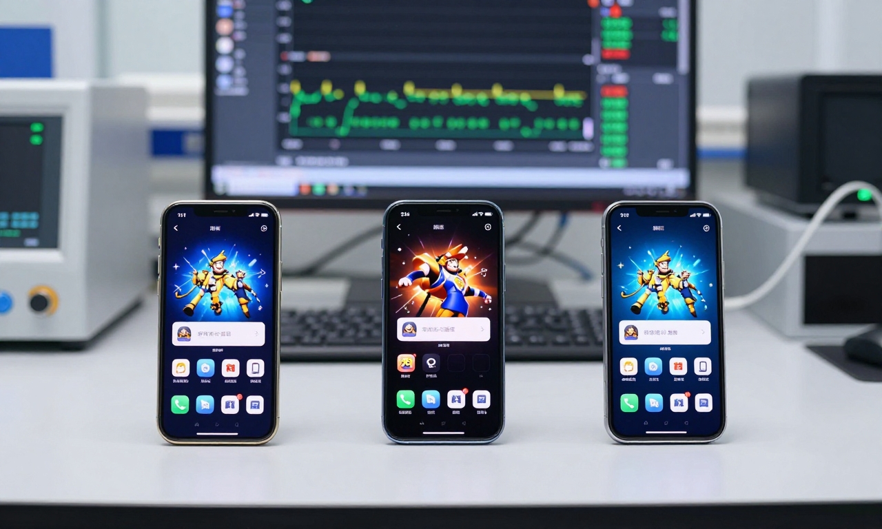 Smartphones running games on testing bench