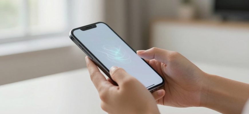 smartphone with glowing AI patterns in home setting