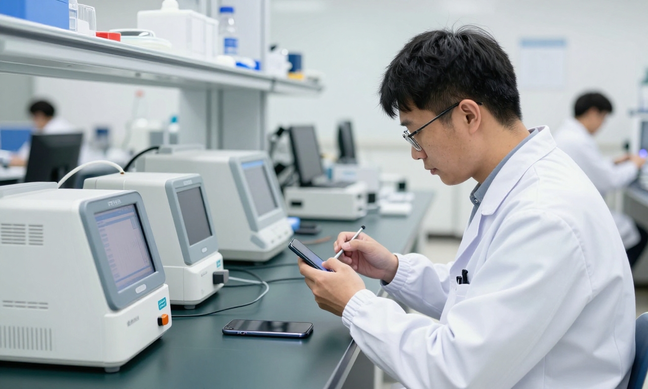 Technician testing certified renewed smartphone