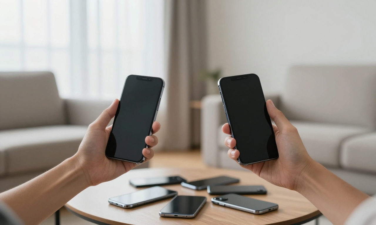 Person comparing similar smartphones with diminishing excitement