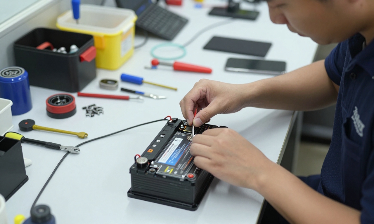 Professional battery replacement service at repair center