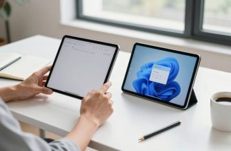 Professional comparing iPad and Android tablets on a desk