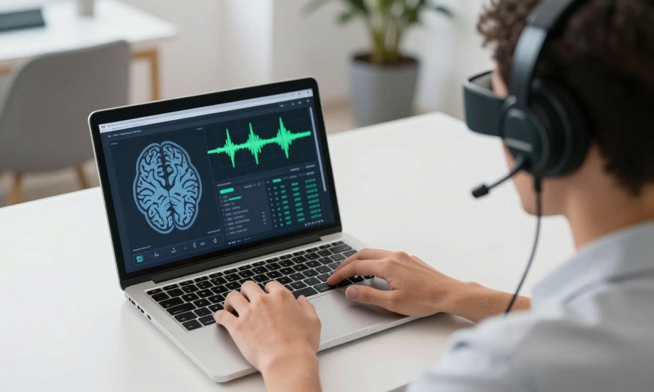 Professional using neurofeedback headphones for work productivity