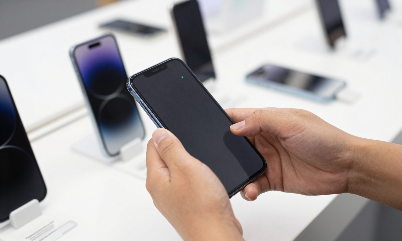 Person checking refurbished smartphone battery and condition