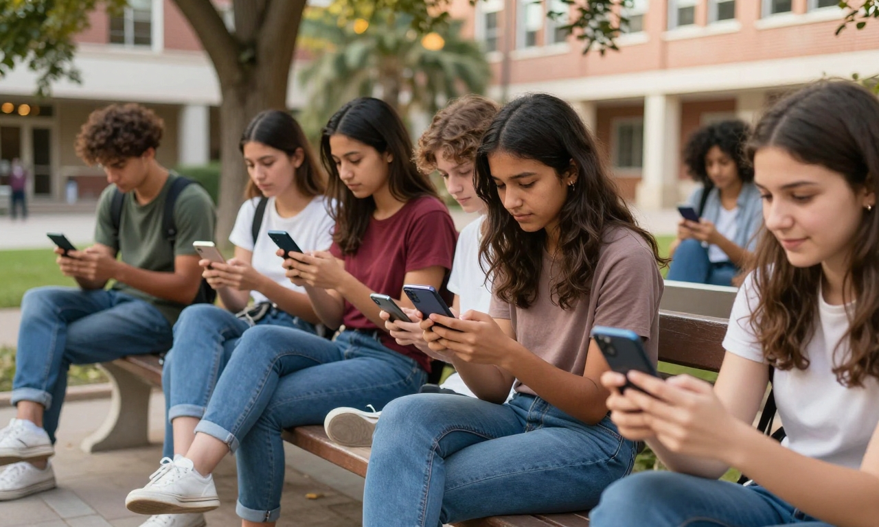 Students using refurbished smartphones on campus