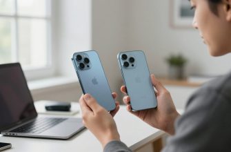 Person comparing refurbished and new smartphones