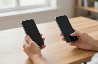 person comparing new and refurbished smartphones