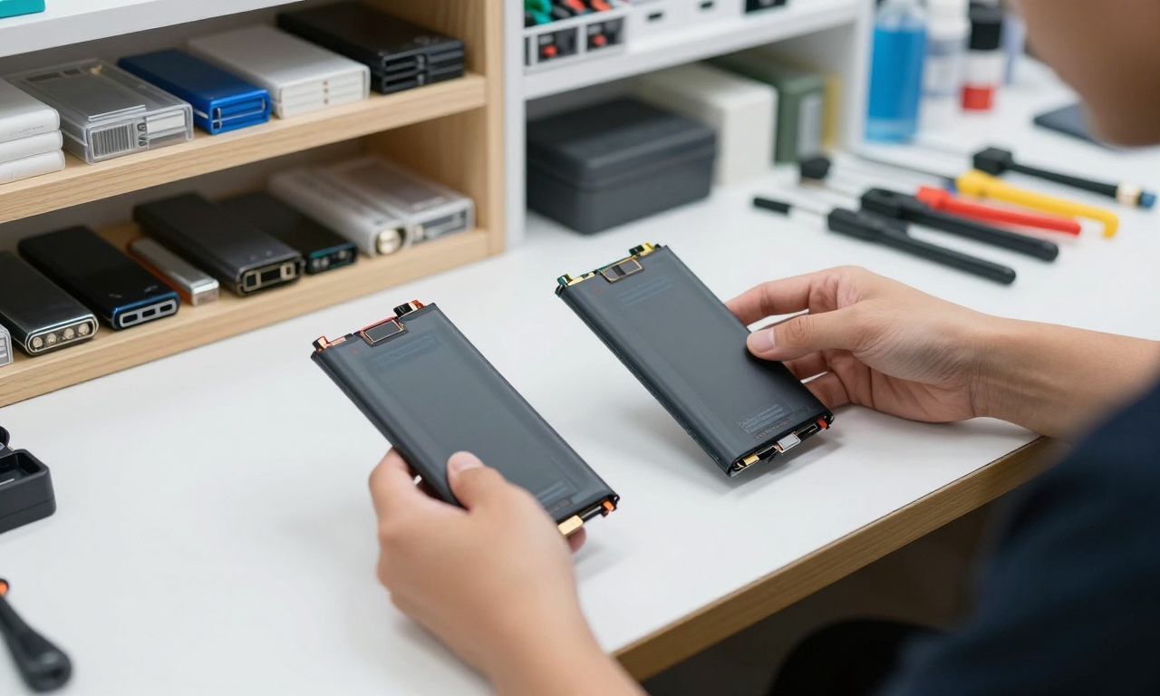 Person comparing repair parts at counter