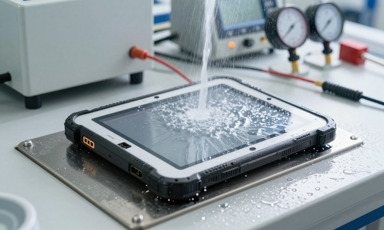 Rugged tablet durability testing with water
