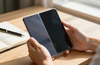 foldable smartphone in use on desk