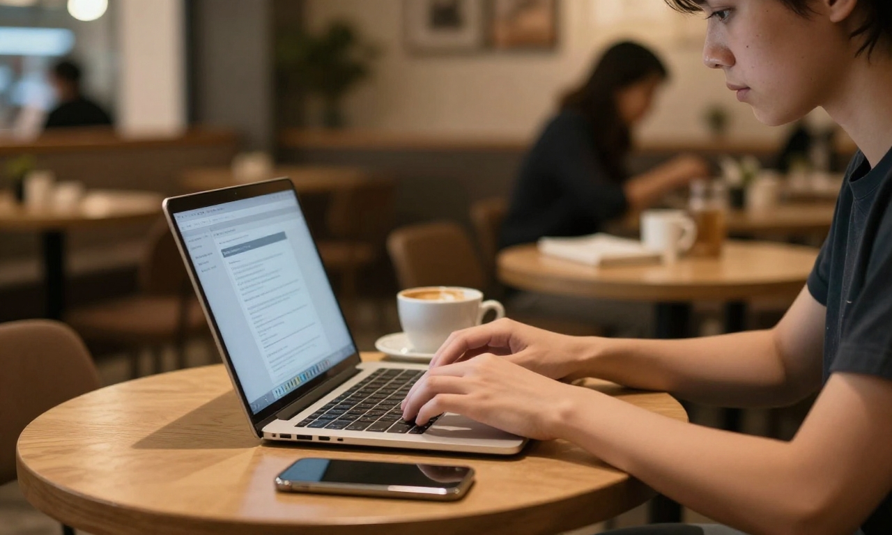Person focusing on laptop while ignoring smartphone