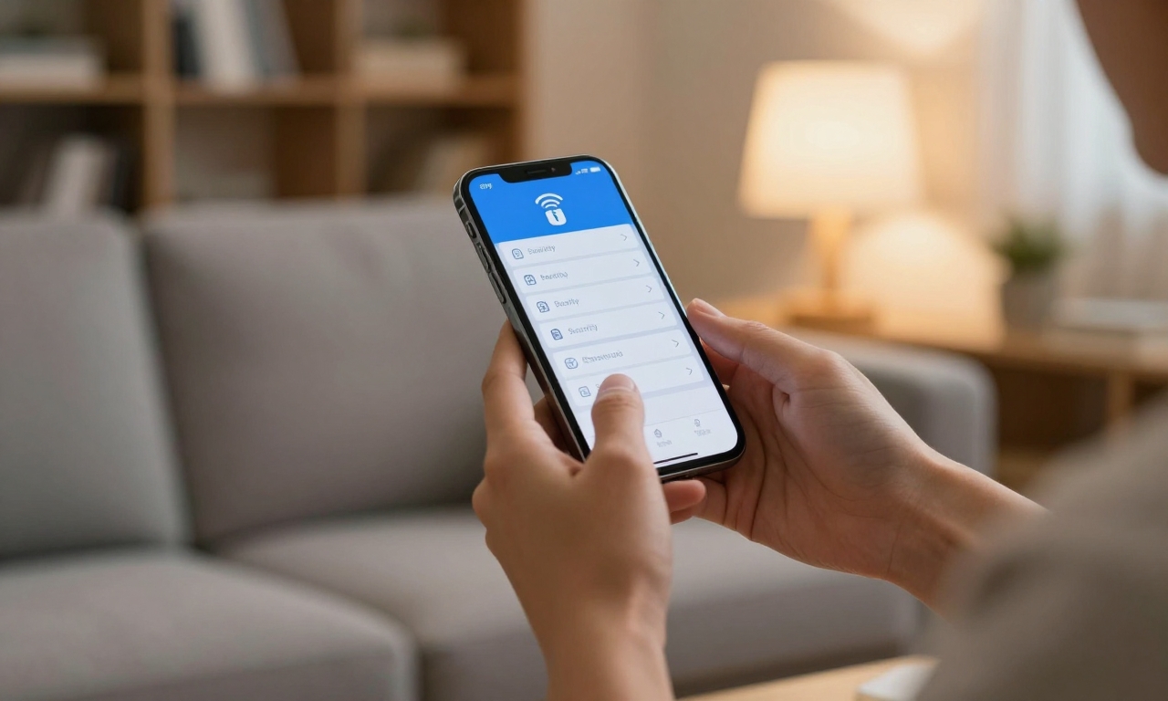 Person configuring smartphone security settings at home