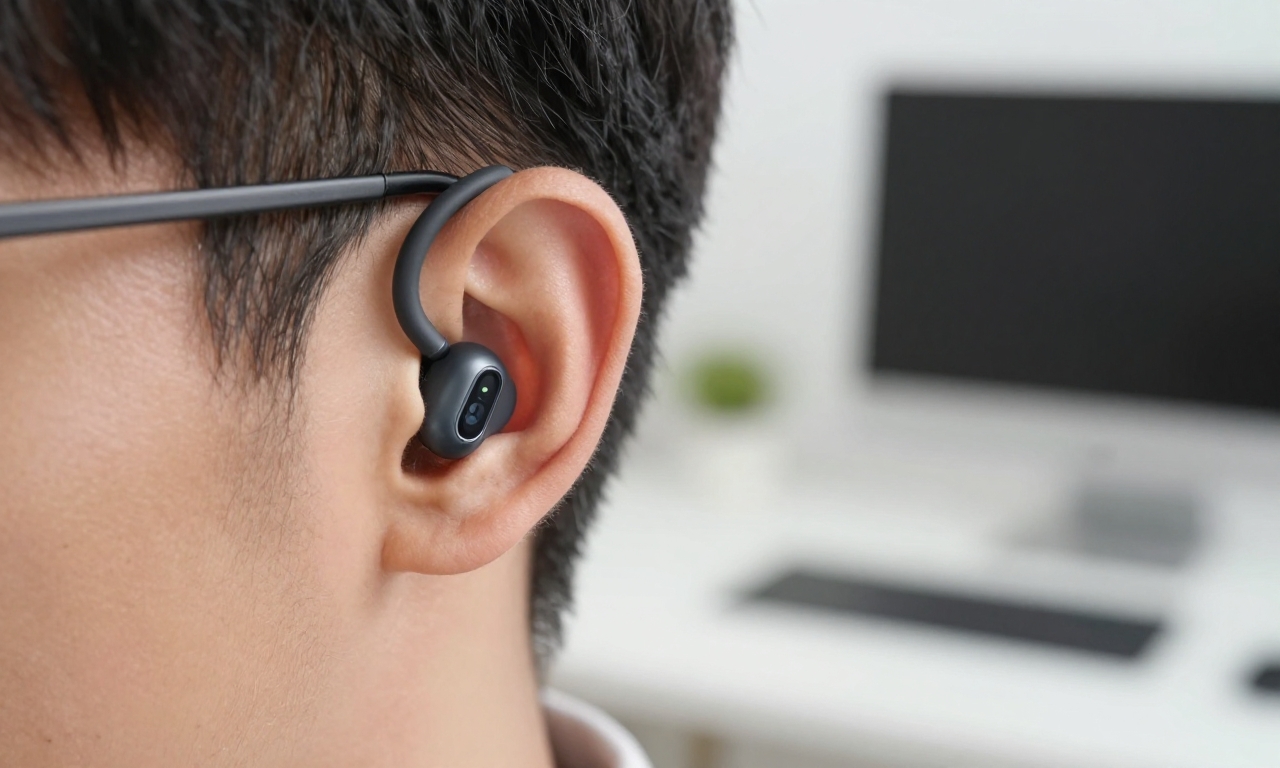Close-up of smart earbud sensors in ear