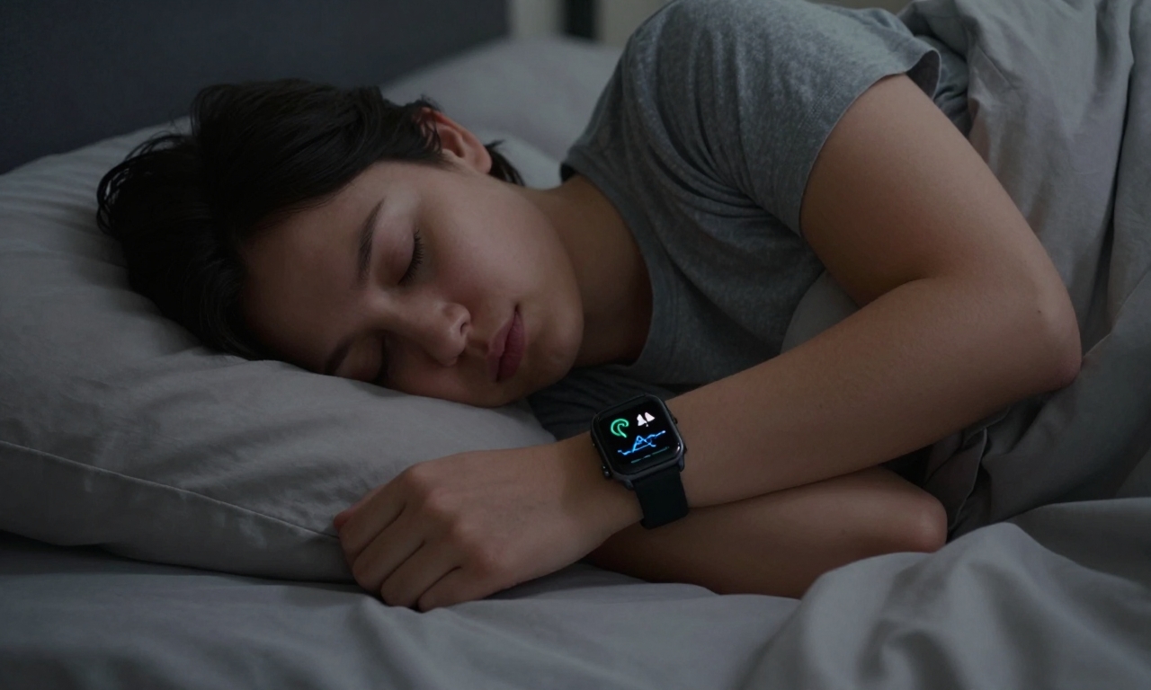 person sleeping with smartwatch tracking sleep stages