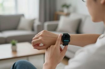 Person checking smartwatch health data at home