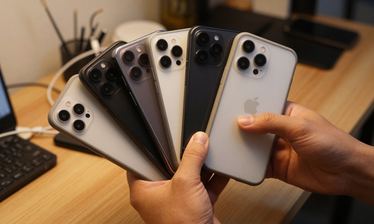 Hands holding smartphone cases for different models