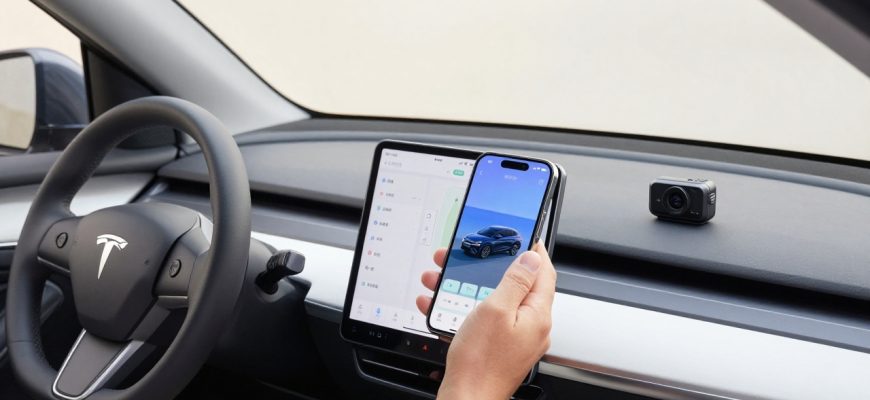 Smartphone connected car technology dashboard setup