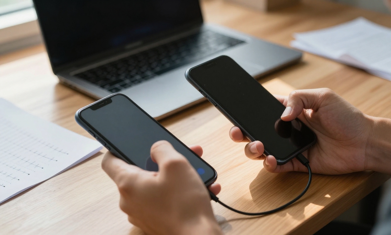 Person struggling with smartphone data transfer between platforms