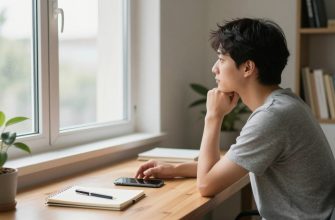 Person mindfully placing smartphone aside while working