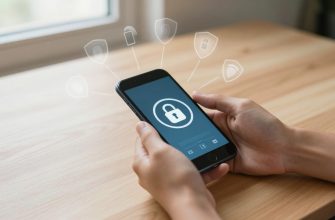 Smartphone security concept with protective symbols