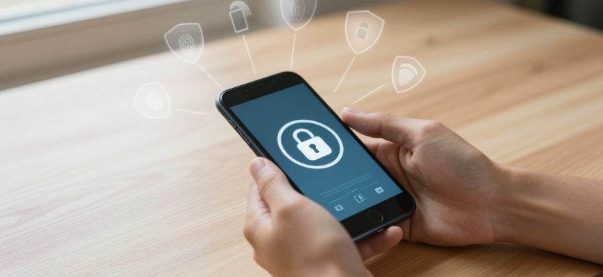 Smartphone security concept with protective symbols