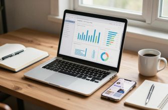 Smartphone and laptop on a desk in a modern workspace