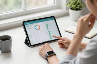 Person analyzing smartwatch health data on tablet