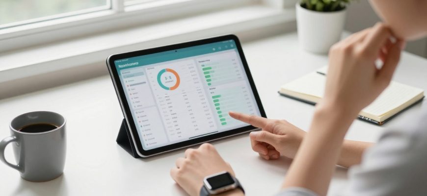 Person analyzing smartwatch health data on tablet