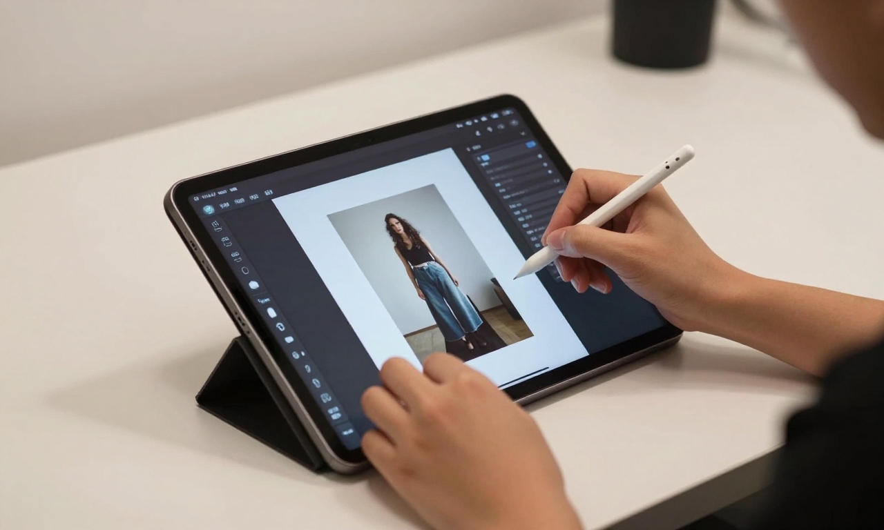Person editing photo on tablet with stylus