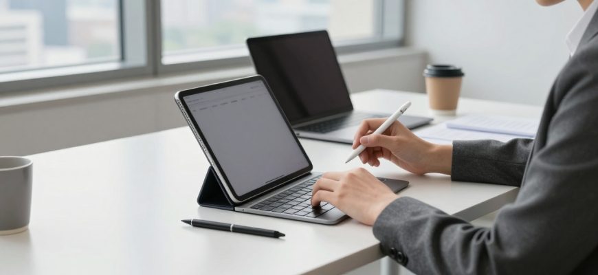 professional using tablet as laptop replacement at modern desk