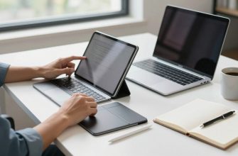 Tablet and laptop comparison on modern desk