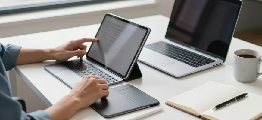 Tablet and laptop comparison on modern desk