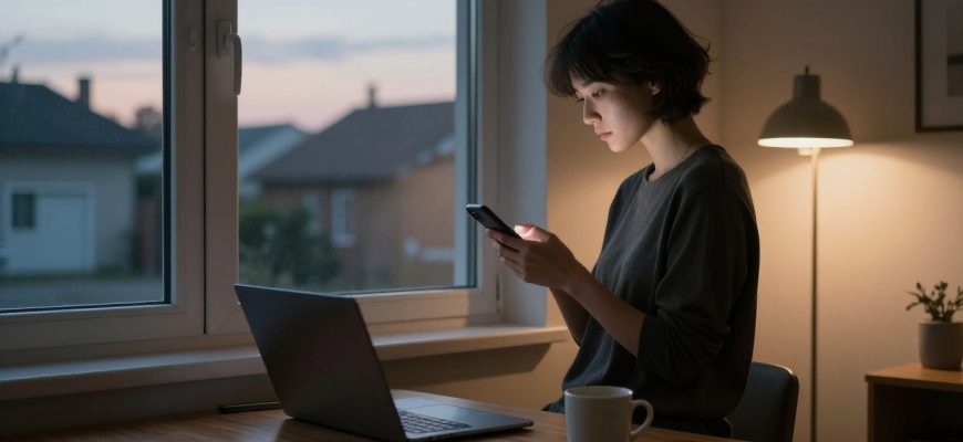 Person contemplating smartphone in home office