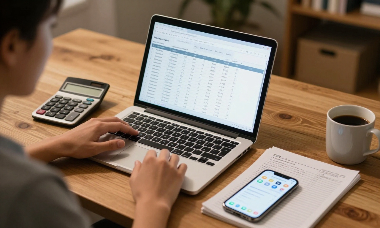 Person auditing subscription costs on laptop with calculator