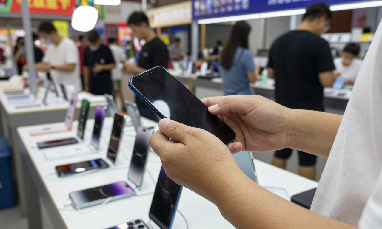 Person inspecting third-party refurbished smartphone