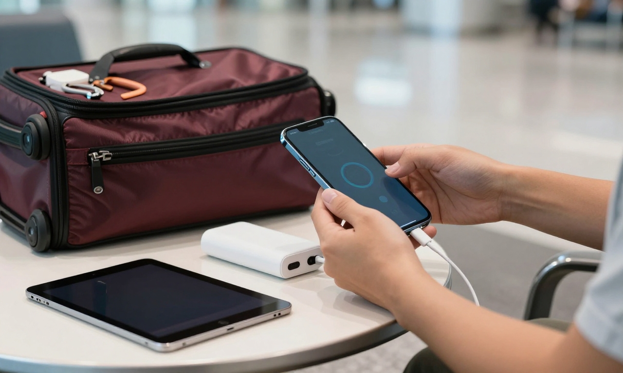 Traveler using portable power at airport