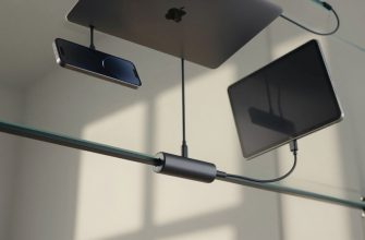 Modern devices connected with USB-C cables on a desk