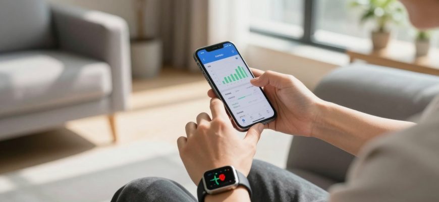 Person reviewing wearable health data on smartwatch and phone