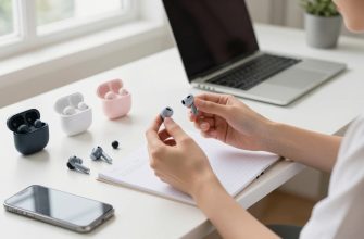 Person comparing wireless earbuds on desk
