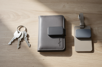 Bluetooth trackers attached to everyday items on a table