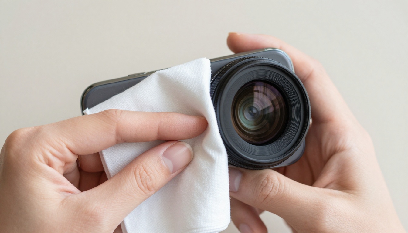 Cleaning smartphone camera lens with cloth