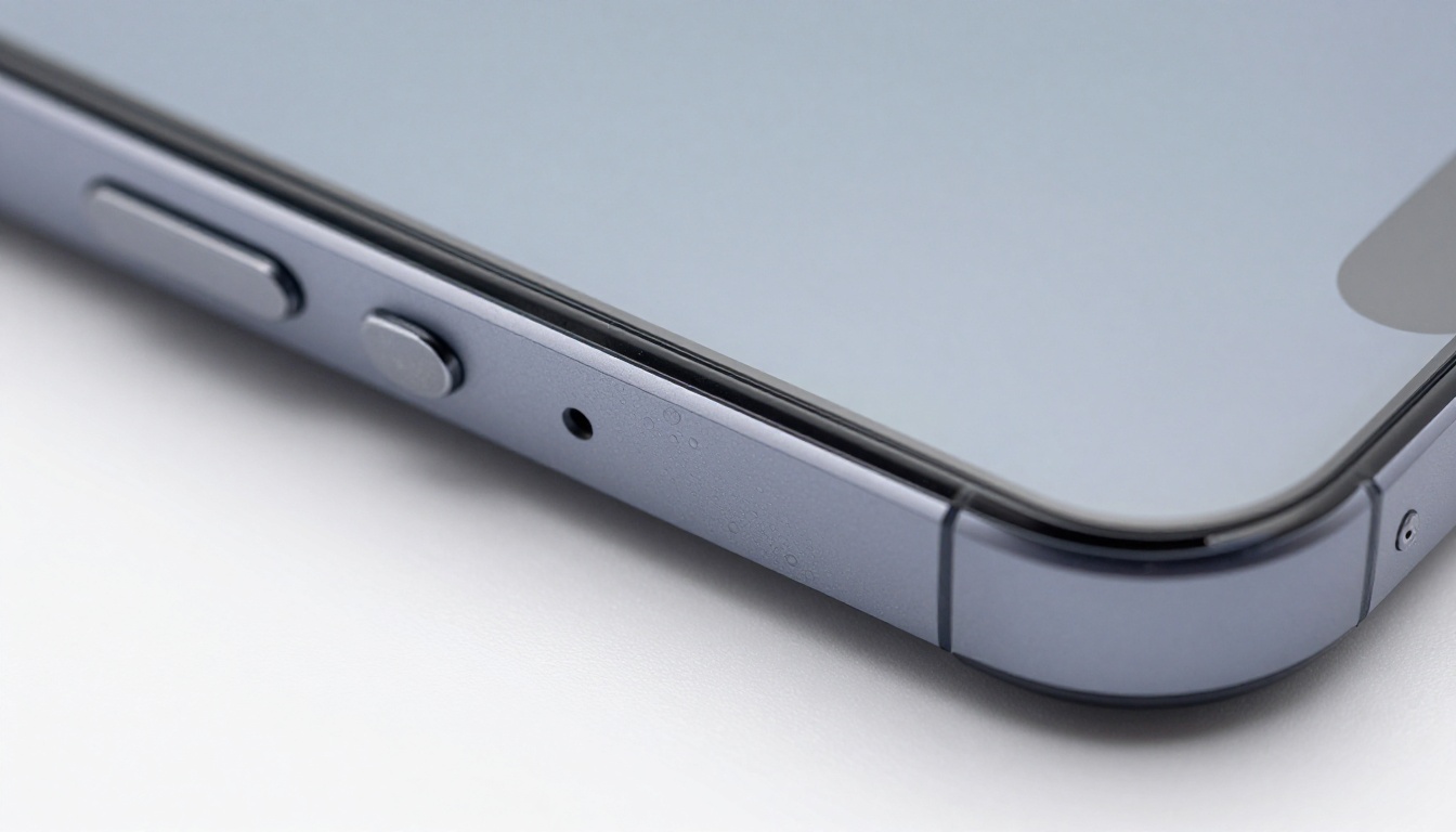 Close-up of phone edge with water droplets